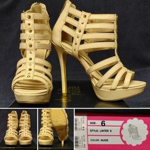 Nude Studded Strappy Heels